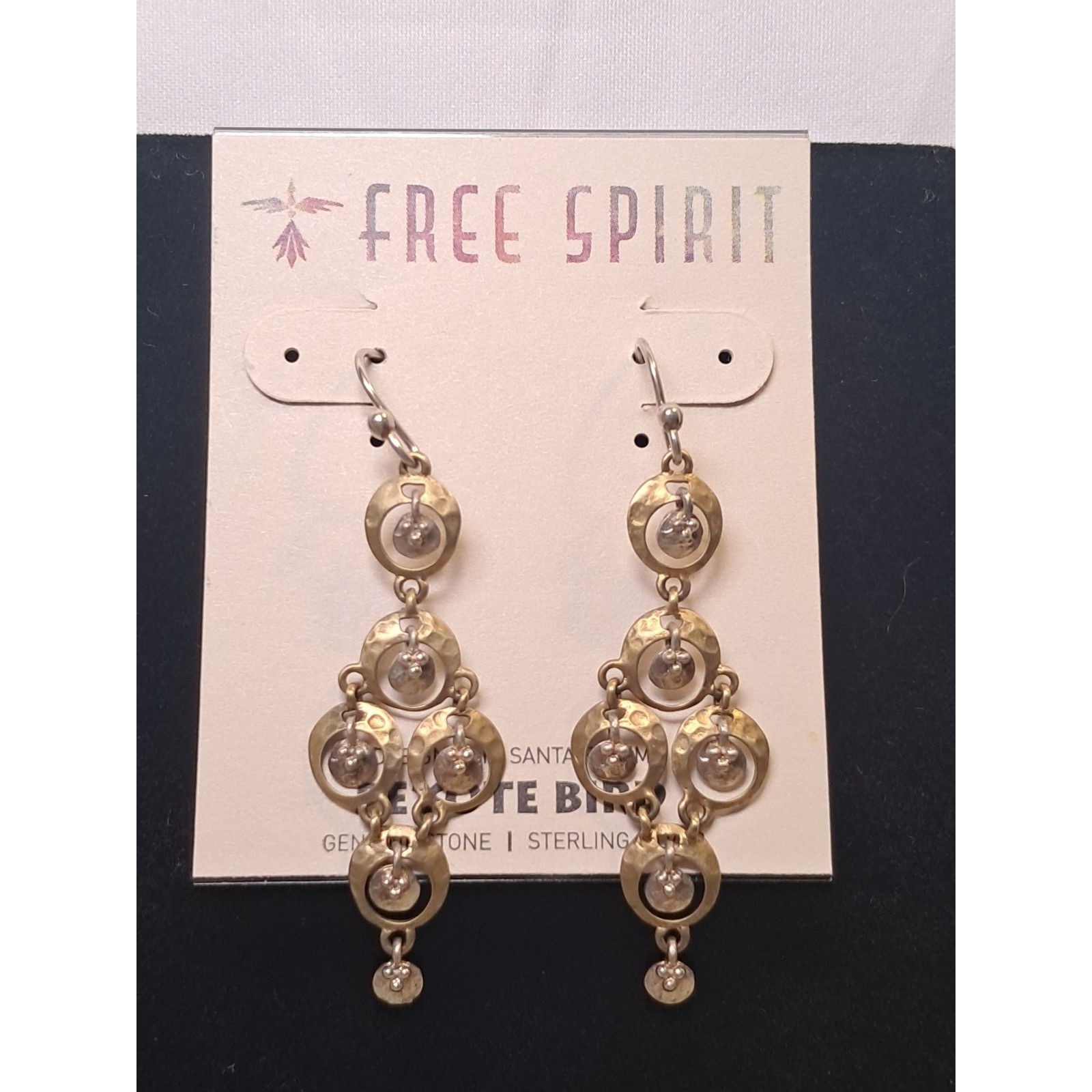 Peyote Bird Gold Silver Colored Circles 2 Dangle Earrings Fish Hook Nwt 33$